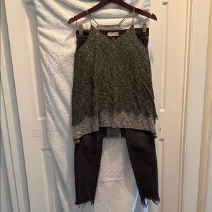 Green Lace Overlay Top with Black Jeans